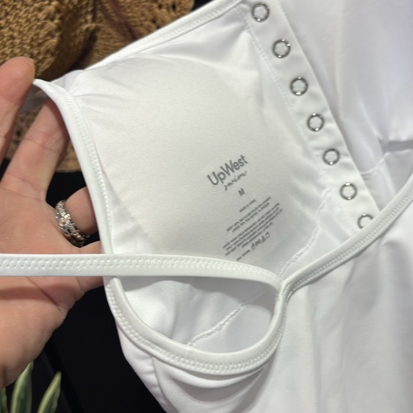 UpWest Henley style snap front,removable pads,high cut thigh one piece swimsuit - Picture 7 of 12